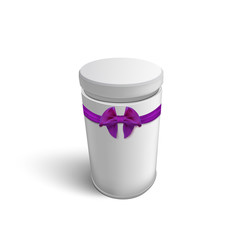 White Round Gift Box with Violet Purple Ribbon and Bow