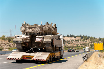 Tank Merkava carrier truck during the war in Israel