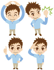 Obraz premium ２頭身の青年４つのポーズ