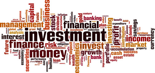 Investment word cloud concept. Vector illustration