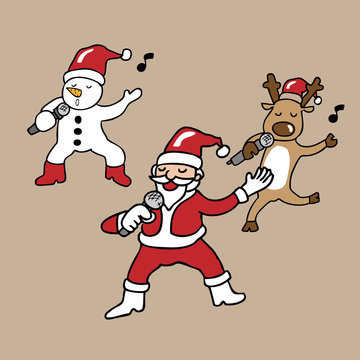 Santa and team singing cartoon