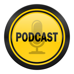 podcast icon, yellow logo,