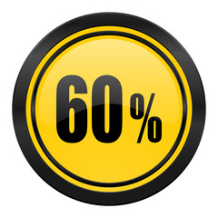 60 percent icon, yellow logo, sale sign