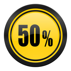 50 percent icon, yellow logo, sale sign