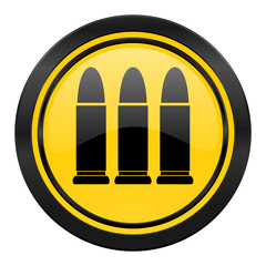 ammunition icon, yellow logo, weapoon sign