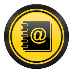 address book icon, yellow logo,