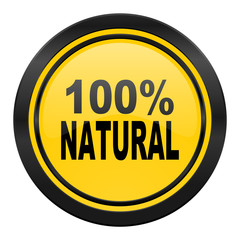 natural icon, yellow logo, 100 percent natural sign