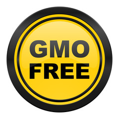 gmo free icon, yellow logo, no gmo sign