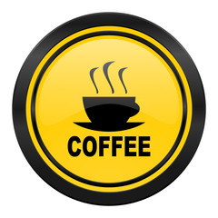 espresso icon, yellow logo, hot cup of caffee sign