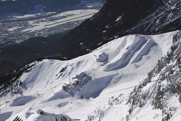 Zone of alpine skiing driving of Seegrube. Alps, Austria