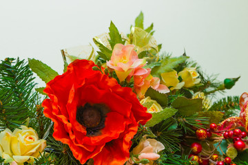 New Year and Christmas wreath decorated with flowers, Christmas