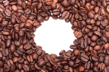 frame. Coffee beans on  white background.