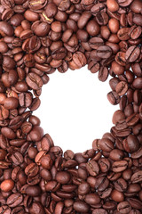 frame. Coffee beans on  white background.