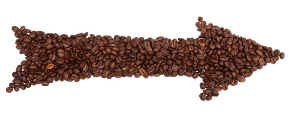 Arrow From Coffee Beans Isolated On White Background. Pointer,