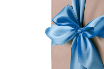 greeting card with blue bow on the white background