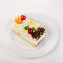 Fruit cake with mandarin and chocolate