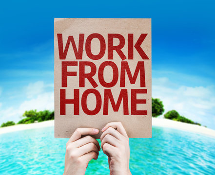 Work From Home Card With Beach Background