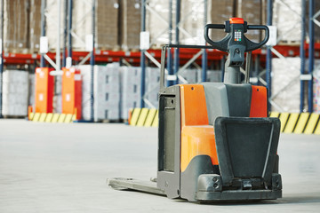 pallet stacker truck at warehouse