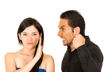 young attractive woman ignoring angry husband boyfriend