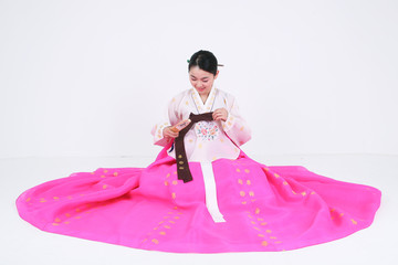 Fototapeta premium 판소리하는 한복 입은 여성
