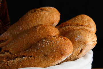 Bread on black background