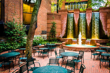 Fountains and outdoor dining area in downtown Lancaster, Pennsyl