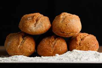 Bread on black background