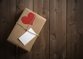 gift for Valentine's Day with red hearts