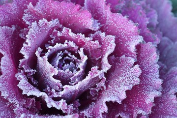 Ornamental decorative cabbage covered with a morning frost