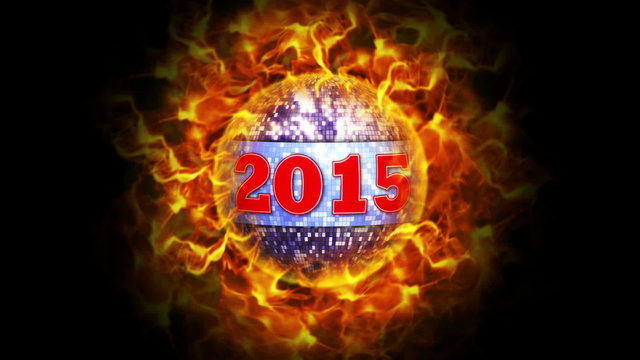 2015 New Year on Fiery Disco Ball Background