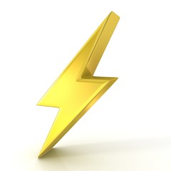Lightning symbol, 3d golden sign isolated on white background