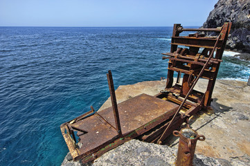 Old machinery at the coast in the village La Dama, La Gomer