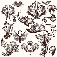 Fototapeta premium Set of vector hand drawn swirls in vintage style