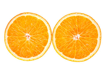Slice of fresh orange isolated on white background