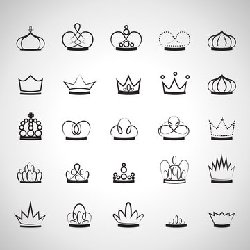 Crown Icons Set - Isolated On Gray Background