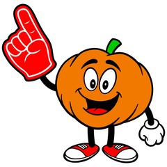 Pumpkin Mascot with Foam Finger