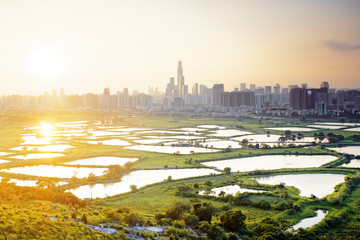 Naklejka premium hong kong countryside sunset