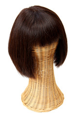 A dark brown silk bob wig with bangs
