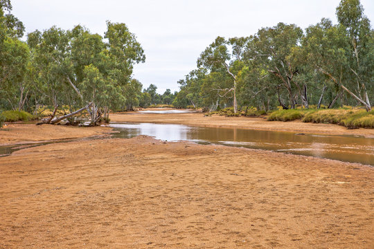 Water begins to flow in an outback river in Australia.