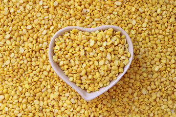 split soy beans in heart shape bowl