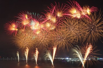 Close-up red and yellow firework display
