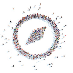 People in the form of a compass needle.