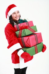 산타 복장을 한 소녀와 선물