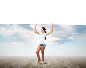 Obraz premium Girl with banner