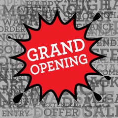 Comic book explosion with text Grand Opening, vector