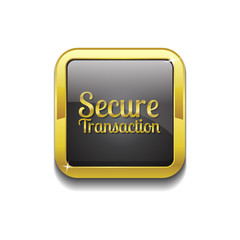 Secure Transaction Gold Vector Icon Button