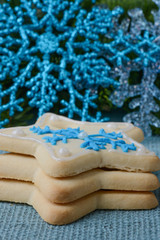 Holiday Cookies on Light Blue Textured Background with Part of A