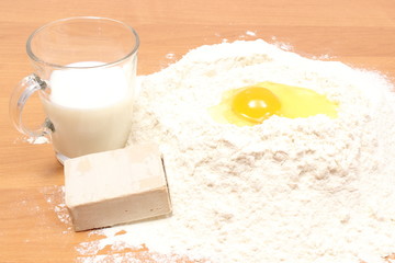Baking ingredients lying on table