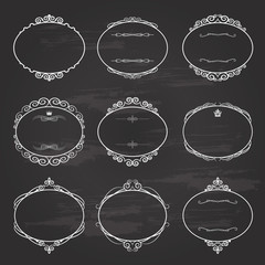 Vintage chalk frame set on chalkboard.