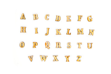wooden English alphabet on white background